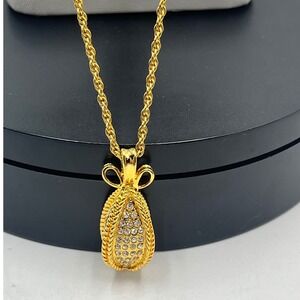 Joan Rivers Collection Vintage Pave Crystal Egg Bow Bale Pendant Necklace